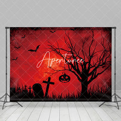 Aperturee - Aperturee Dark Red Sky Wilt Tree Garve Halloween Backdrop