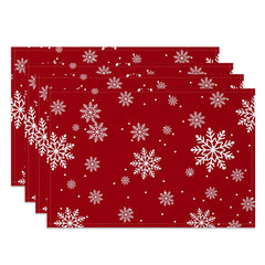 Aperturee - Aperturee Dark Red White Snowflake Christmas Set Of 4 Placemats