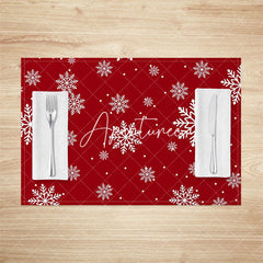 Aperturee - Aperturee Dark Red White Snowflake Christmas Set Of 4 Placemats