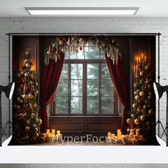 Aperturee - Aperturee Dark Retro Room Candlelight Window Christmas Backdrop