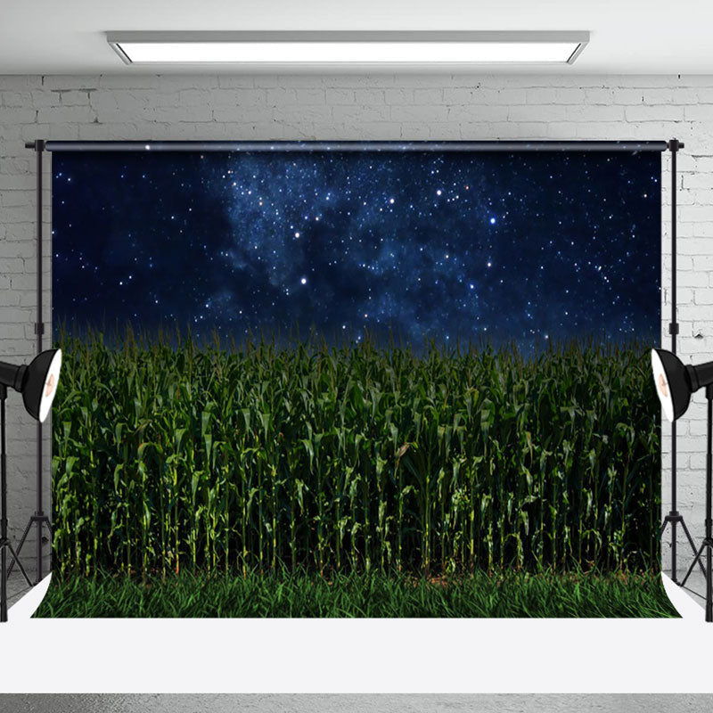 Aperturee - Aperturee Dark Starry Night Green Cornfield Summer Backdrop