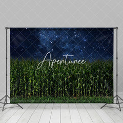 Aperturee - Aperturee Dark Starry Night Green Cornfield Summer Backdrop