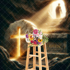 Aperturee - Aperturee Dark Stone Tomb Cross He Is Risen Easter Backdrop