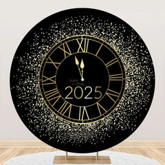 Aperturee - Aperturee Dazzling Gold Clock New Year Round Backdrop For Party