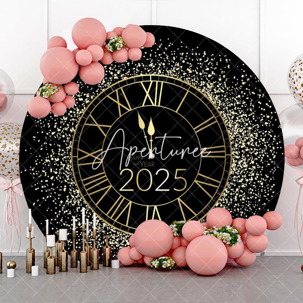 Aperturee - Aperturee Dazzling Gold Clock New Year Round Backdrop For Party