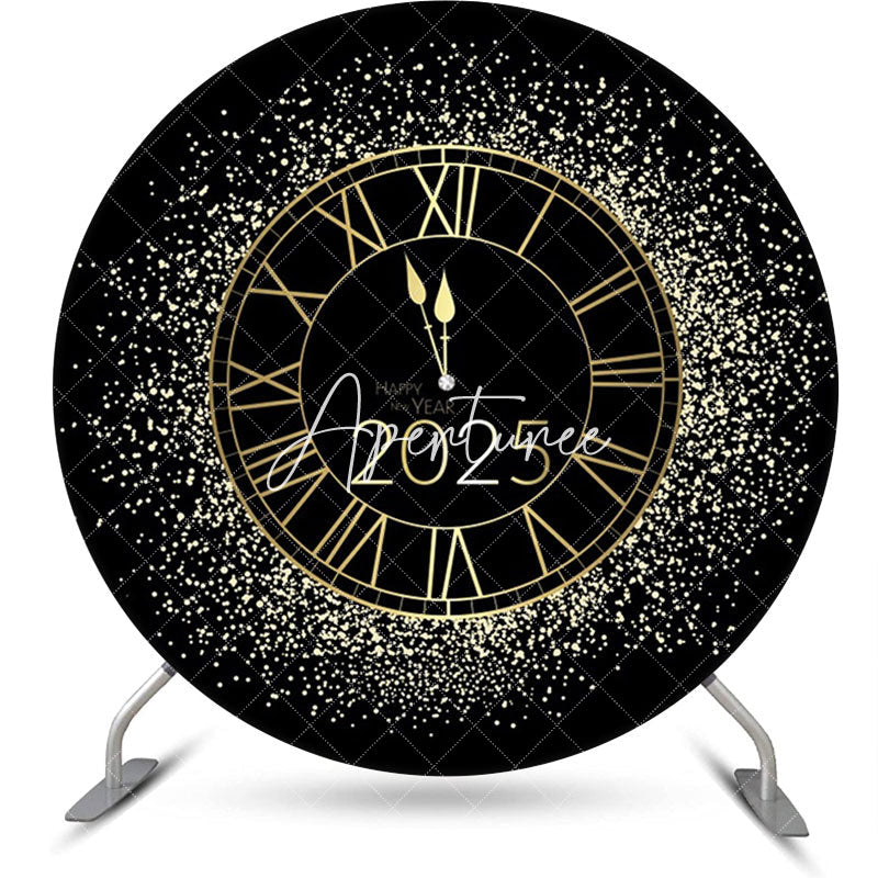 Aperturee - Aperturee Dazzling Gold Clock New Year Round Backdrop For Party