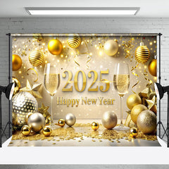 Aperturee - Aperturee Dazzling Golden Beer Ribbon Happy New Year Backdrop