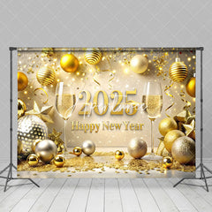 Aperturee - Aperturee Dazzling Golden Beer Ribbon Happy New Year Backdrop