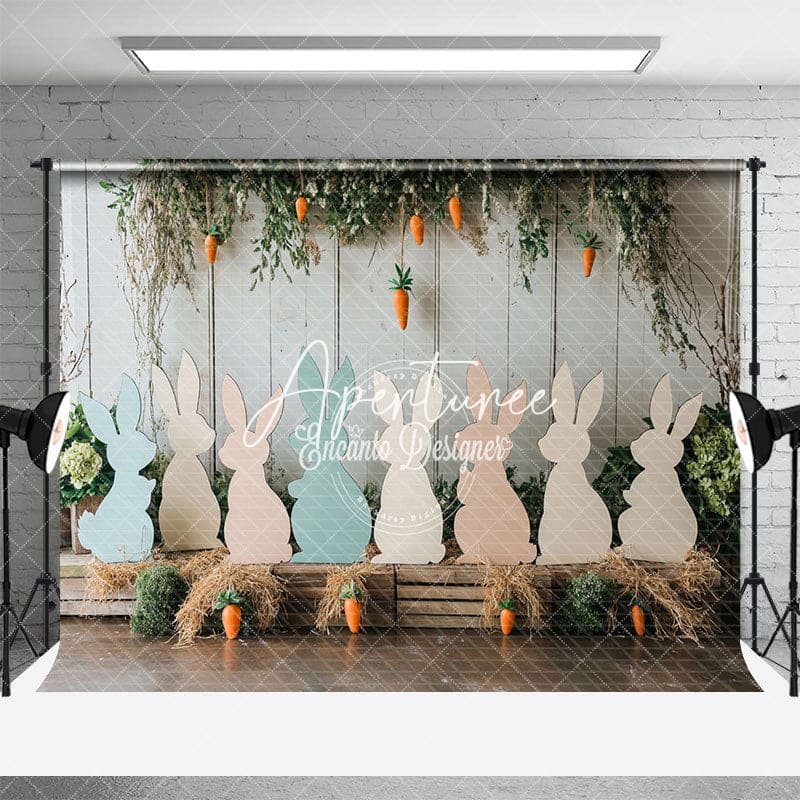 Aperturee - Aperturee Decorative Wooden Rabbit Statues Carrots Backdrop