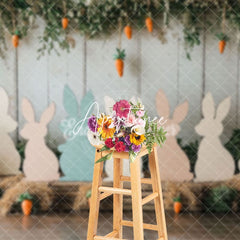 Aperturee - Aperturee Decorative Wooden Rabbit Statues Carrots Backdrop