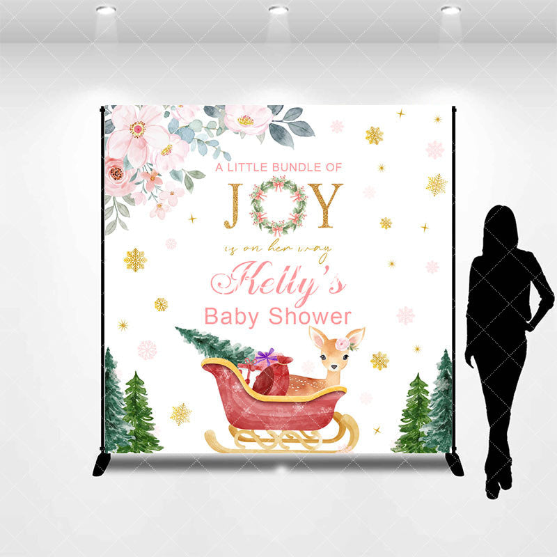 Aperturee - Aperturee Deer Floral Trees Custom Name Baby Shower Backdrop