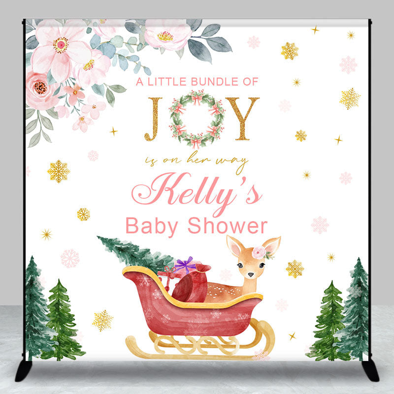 Aperturee - Aperturee Deer Floral Trees Custom Name Baby Shower Backdrop