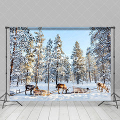 Aperturee - Aperturee Deer Pulling Sled Winter Forest Photography Backdrop