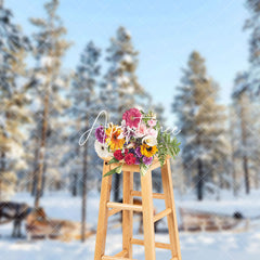 Aperturee - Aperturee Deer Pulling Sled Winter Forest Photography Backdrop