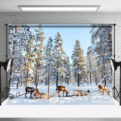 Aperturee - Aperturee Deer Pulling Sled Winter Forest Photography Backdrop