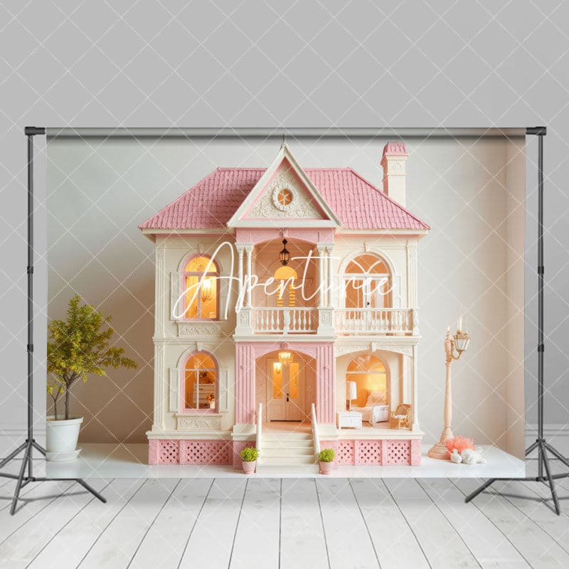 Aperturee - Aperturee Delicate Pink White Toy House Lamp Dreamy Backdrop