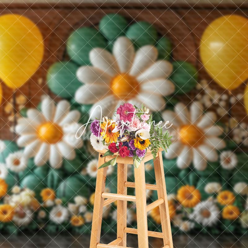 Aperturee - Aperturee Delicate Yellow Spring Blooms Cake Smash Backdrop