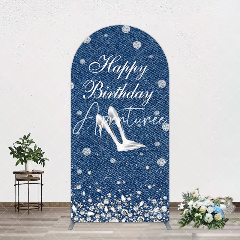 Aperturee - Aperturee Denim Diamond High Heel Happy Birthday Arch Backdrop