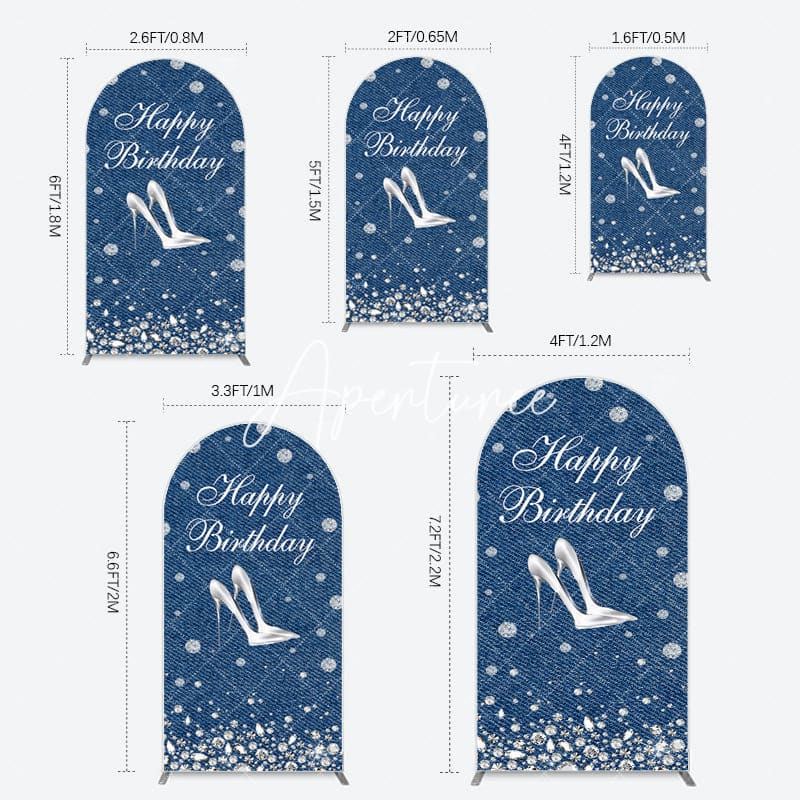 Aperturee - Aperturee Denim Diamond High Heel Happy Birthday Arch Backdrop