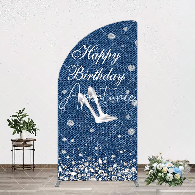 Aperturee - Aperturee Denim Diamond High Heel Happy Birthday Half Moon Arch Backdrop