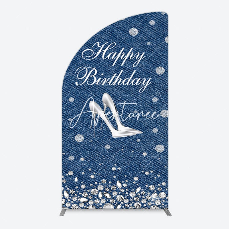 Aperturee - Aperturee Denim Diamond High Heel Happy Birthday Half Moon Arch Backdrop