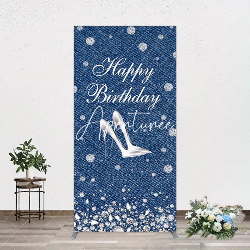 Aperturee - Aperturee Denim Diamond High Heel Happy Birthday Rectangle Backdrop