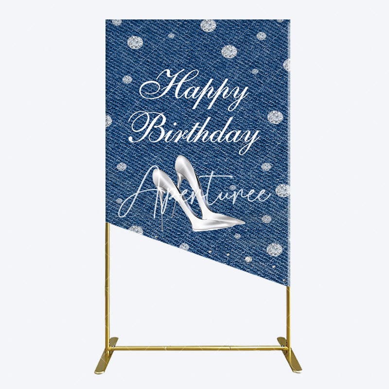 Aperturee - Aperturee Denim Diamond High Heel Happy Birthday Rectangle Backdrop