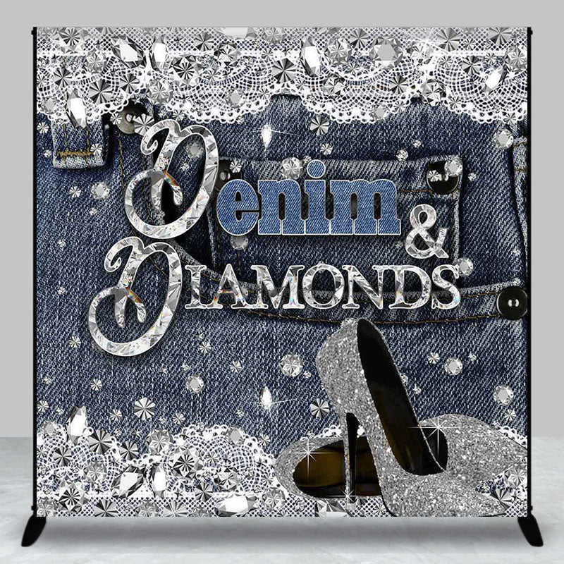 Aperturee - Aperturee Denim Diamonds Glitter Custom Name Birthday Backdrop