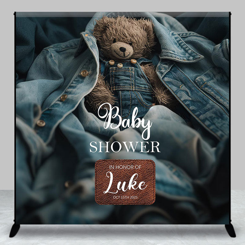 Aperturee - Aperturee Denim Jacket Bear Custom Name Baby Shower Backdrop