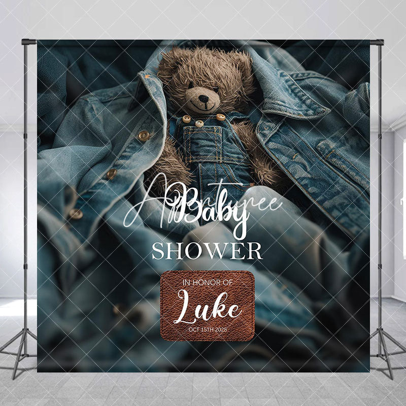 Aperturee - Aperturee Denim Jacket Bear Custom Name Baby Shower Backdrop