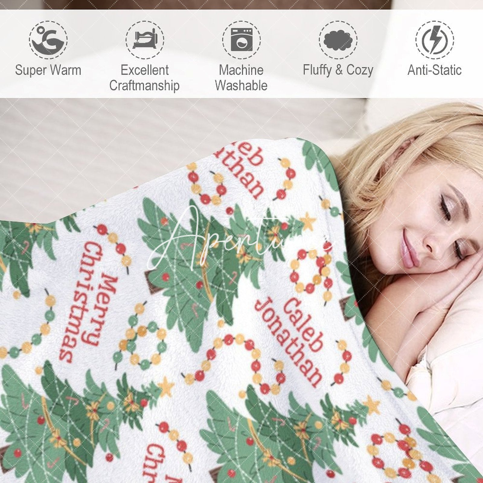 Aperturee - Aperturee Dense Christmas Trees Personalized Name Blanket