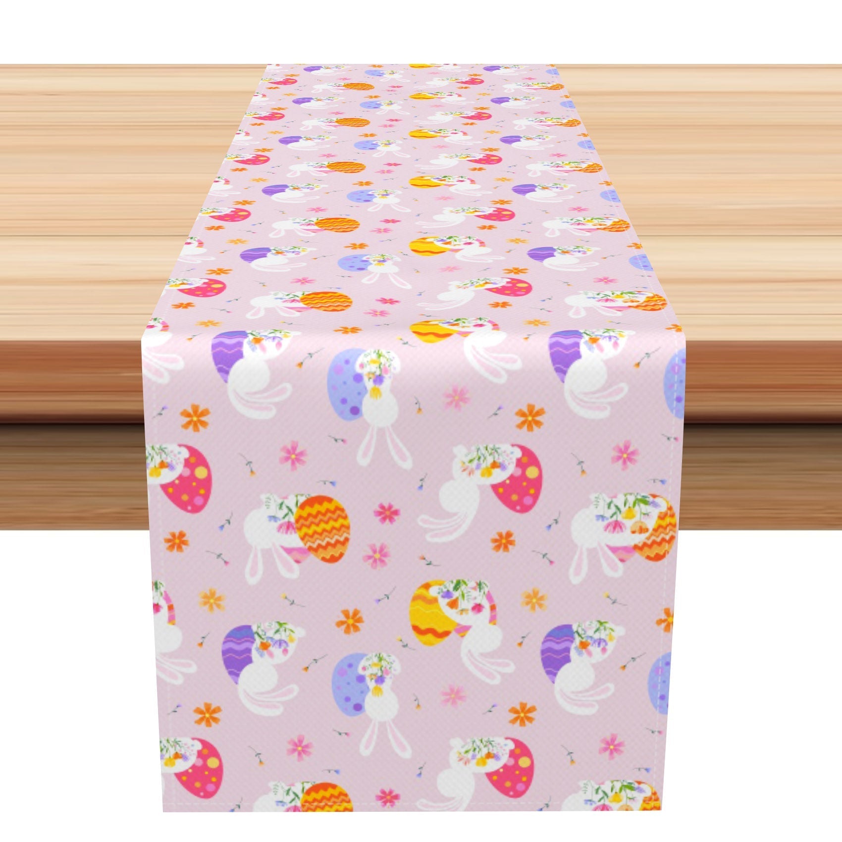 Aperturee - Aperturee Dense Colorful Eggs Bunny Floral Easter Table Runner