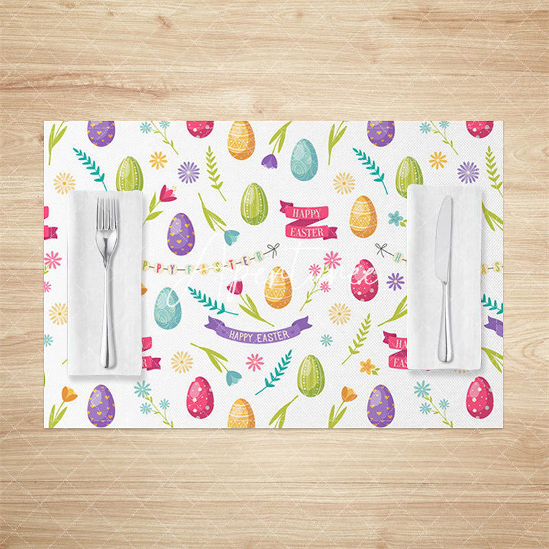 Aperturee - Aperturee Dense Colorful Eggs Floral Easter Set Of 4 Placemats