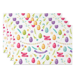 Aperturee - Aperturee Dense Colorful Eggs Floral Easter Set Of 4 Placemats