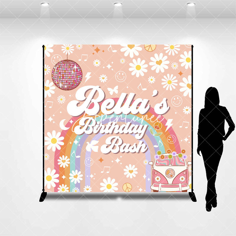 Aperturee - Aperturee Dense Floral Groovy Custom Name Birthday Backdrop