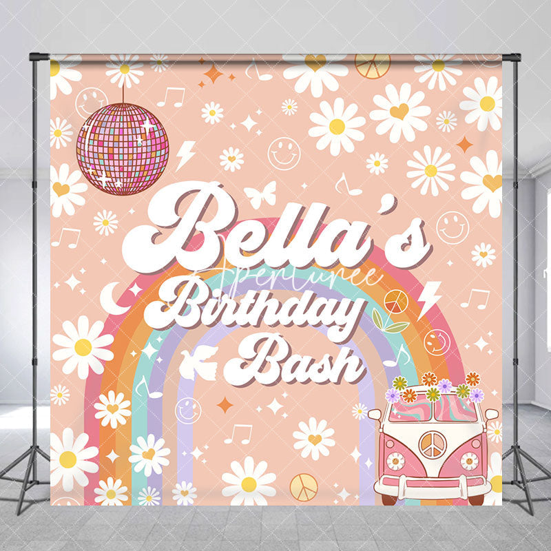 Aperturee - Aperturee Dense Floral Groovy Custom Name Birthday Backdrop