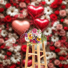 Aperturee - Aperturee Dense Floral Love Balloons Valentines Day Backdrop