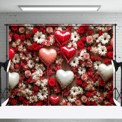 Aperturee - Aperturee Dense Floral Love Balloons Valentines Day Backdrop