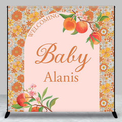 Aperturee - Aperturee Dense Floral Peach Custom Name Welcome Baby Backdrop