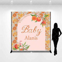 Aperturee - Aperturee Dense Floral Peach Custom Name Welcome Baby Backdrop