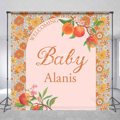 Aperturee - Aperturee Dense Floral Peach Custom Name Welcome Baby Backdrop