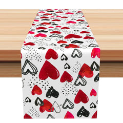 Aperturee - Aperturee Dense Hearts Romantic Valentines Day Table Runner