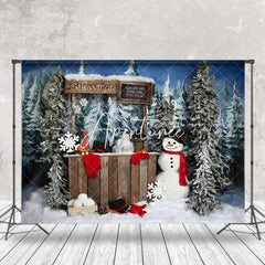 Aperturee - Aperturee Dense Pine Trees Shelves Snowman Christmas Backdrop