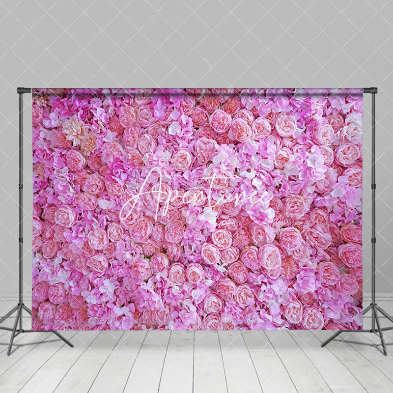 Aperturee - Aperturee Dense Pink Flowers Wedding Female Photo Backdrop