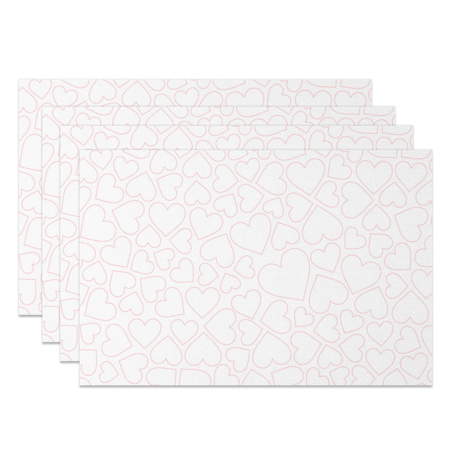 Aperturee - Aperturee Dense Pink Line Love Hearts White Set Of 4 Placemats