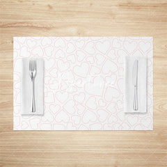 Aperturee - Aperturee Dense Pink Line Love Hearts White Set Of 4 Placemats