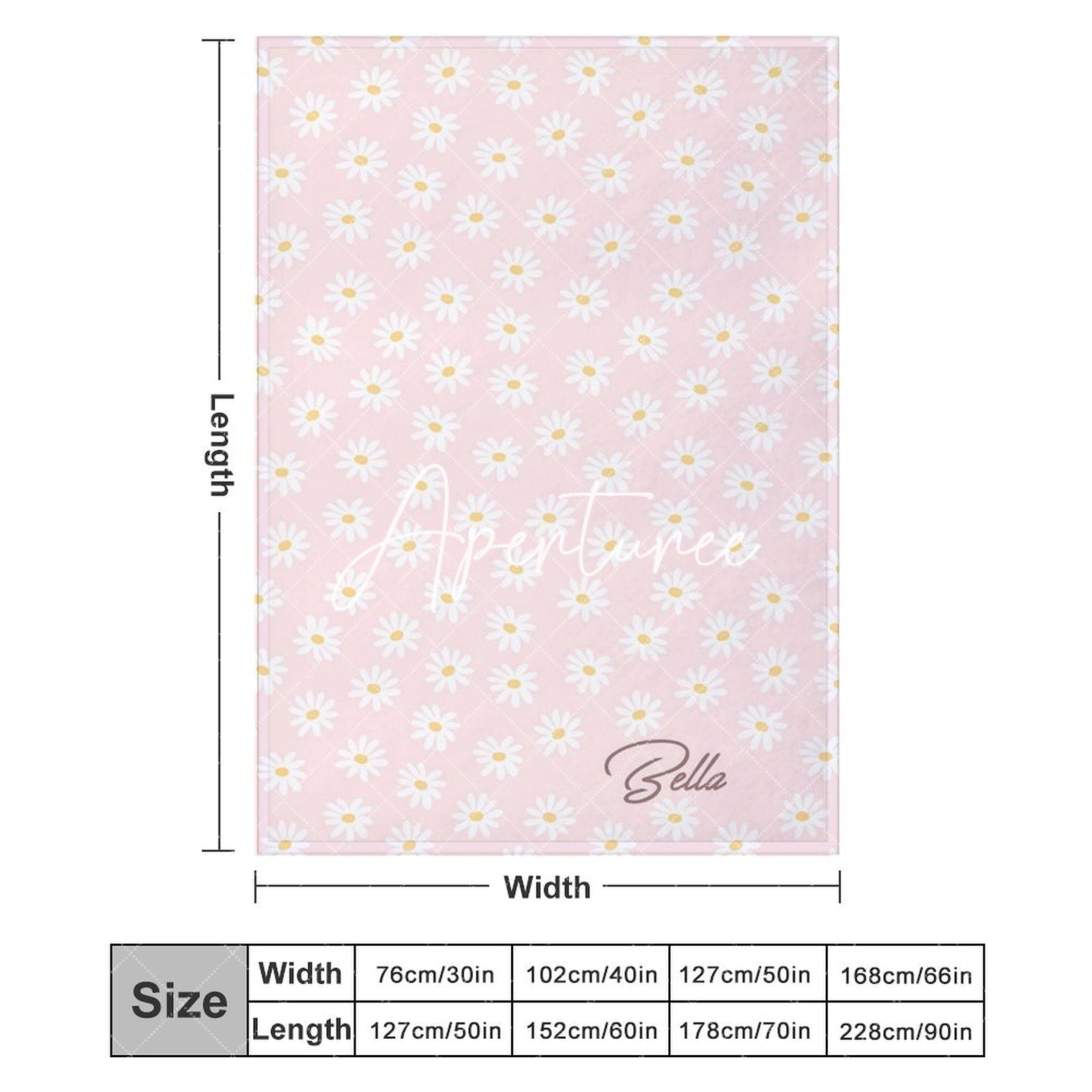 Aperturee - Aperturee Dense Pink White Daisy Floral Custom Name Blanket