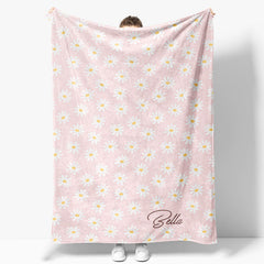 Aperturee - Aperturee Dense Pink White Daisy Floral Custom Name Blanket