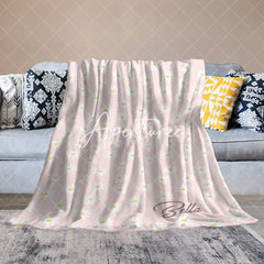 Aperturee - Aperturee Dense Pink White Daisy Floral Custom Name Blanket