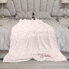 Aperturee - Aperturee Dense Pink White Daisy Floral Custom Name Blanket